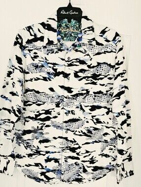 Robert Graham Black, White & Blue Abstract Print Shirt Size M(Size Tag Missing)